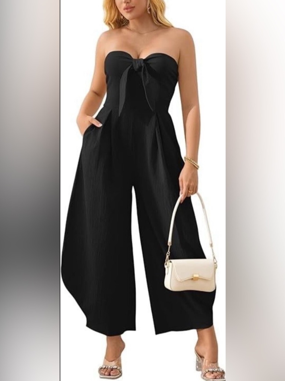 Corset Jumpsuits for Women Tube Top Tie Front Romper Wide Leg Palazzo Pants